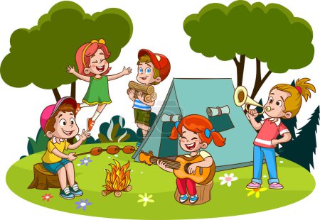 Ilustración de Vector ilustración de campamento de verano para niños - Imagen libre de derechos