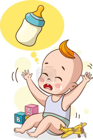 Téléchargez les illustrations : Illustration vectorielle pleurer bébé affamé - en licence libre de droit