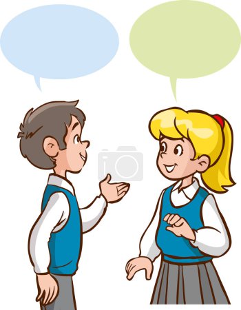 Illustration for Vector illustration of  little cute students studying talking - Royalty Free Image