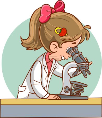 Illustration for Vector illustrations of  cute kids student education consept.cute children examining with a microscope - Royalty Free Image