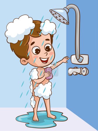 Téléchargez les illustrations : Illustration vectorielle d'enfants mignons prenant un bain - en licence libre de droit