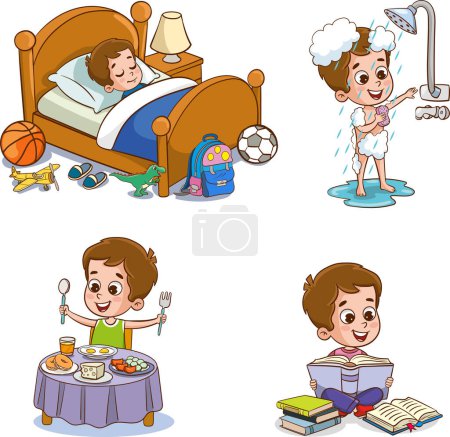 Illustration for Vector illustration of cute children daily rutin - Royalty Free Image