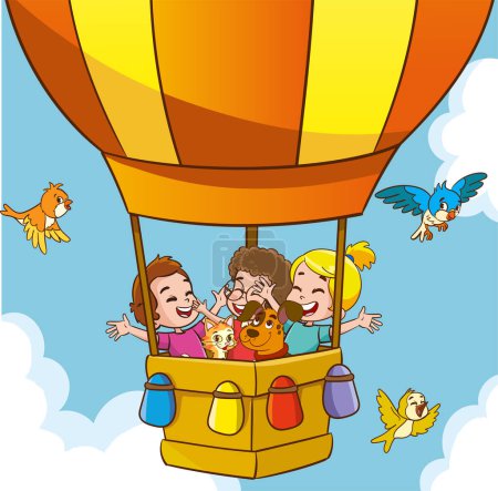 Illustration for Vector illustration of kids flying with air balloon - Royalty Free Image