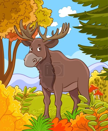 Illustration for Vector illustration of forest and deer - Royalty Free Image