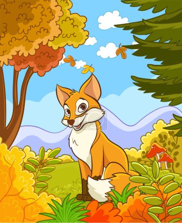 Téléchargez les illustrations : Illustration vectorielle de la forêt et du renard - en licence libre de droit