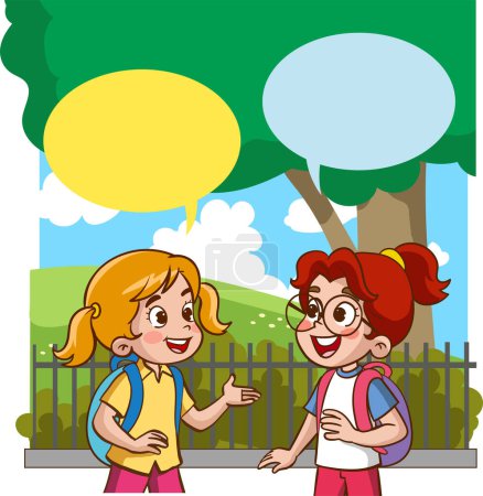 Téléchargez les illustrations : Illustration vectorielle de mignons enfants bavardant - en licence libre de droit