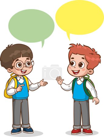 vector illustration of happy cute kids student talking