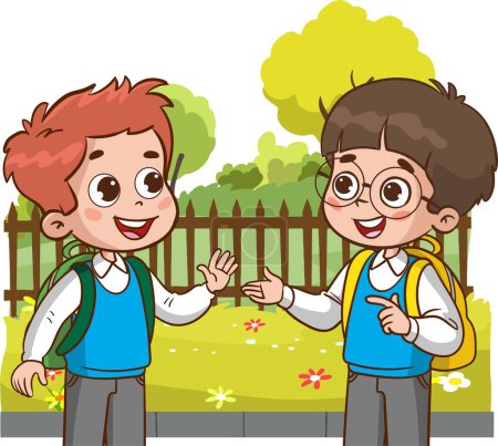 Ilustración de Vector ilustración de feliz lindo niños estudiante hablando - Imagen libre de derechos