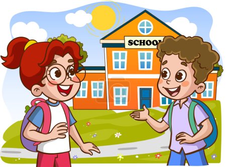 Illustration for Vector illustration of happy cute kids student talking - Royalty Free Image