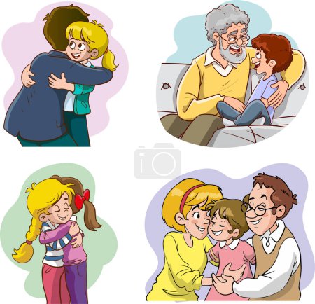 Téléchargez les illustrations : Illustration vectorielle d'une famille heureuse - en licence libre de droit