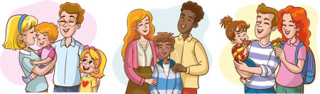 Téléchargez les illustrations : Illustration vectorielle de famille heureuse ensemble - en licence libre de droit