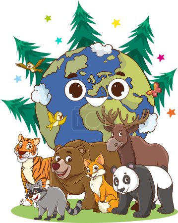 Téléchargez les illustrations : Illustration vectorielle pour la Journée mondiale de l'environnement.droits animaux.vie naturelle. - en licence libre de droit