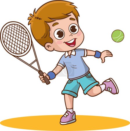 Téléchargez les illustrations : Illustration vectorielle d'enfants jouant au tennis - en licence libre de droit