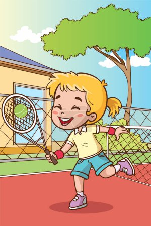 Téléchargez les illustrations : Illustration vectorielle d'enfants jouant au tennis - en licence libre de droit