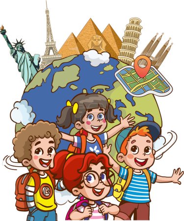 Illustration for Vector illustration of world tour and kids - Royalty Free Image