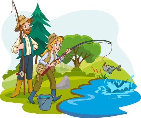 Ilustración de Vector ilustración de la pesca en pareja - Imagen libre de derechos