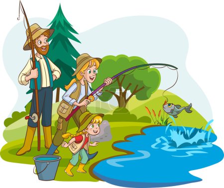 Téléchargez les illustrations : Illustration vectorielle de la pêche familiale - en licence libre de droit
