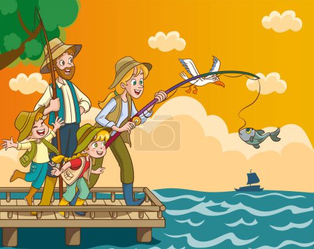 Illustration for Vector illustration of family fishing - Royalty Free Image