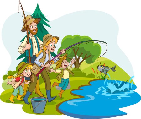 Illustration for Vector illustration of family fishing - Royalty Free Image