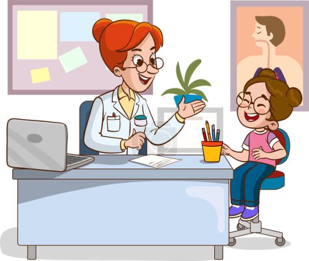 Illustration for Doctor and sick children talking vector illustration.girl child with broken leg - Royalty Free Image