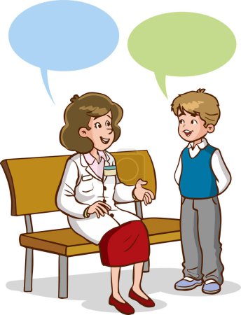 Illustration for Vector illustration of teacher and students talking - Royalty Free Image