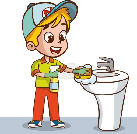 Vektor-Illustration von Kindern, die verschiedene Hausarbeiten erledigen.