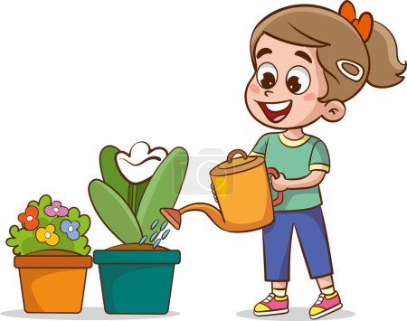 Illustration for Vector illustration Of Children Doing Various Houseworks.cute children watering the flowers - Royalty Free Image