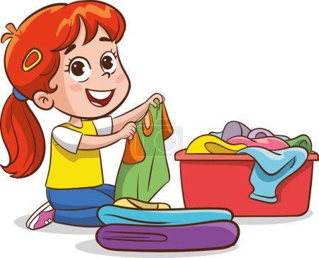 Illustration for Vector illustration of children with housekeeping home cleaning equipment. - Royalty Free Image