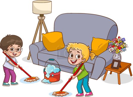 Téléchargez les illustrations : Illustration vectorielle d'enfants faisant divers travaux ménagers. - en licence libre de droit