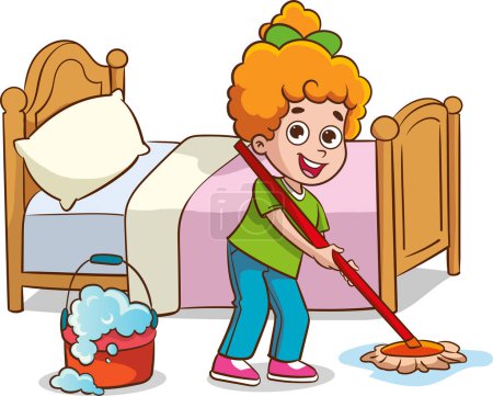 Ilustración de Ilustración vectorial de niños haciendo varias tareas domésticas. - Imagen libre de derechos