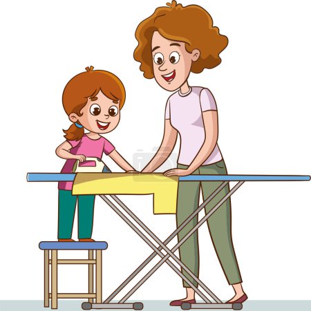 Téléchargez les illustrations : Travaux ménagers familiaux. Les parents et les enfants nettoient maison dessin animé vecteur - en licence libre de droit