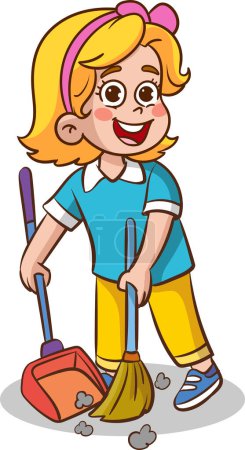 Téléchargez les illustrations : Illustration vectorielle d'enfants faisant divers travaux ménagers. - en licence libre de droit