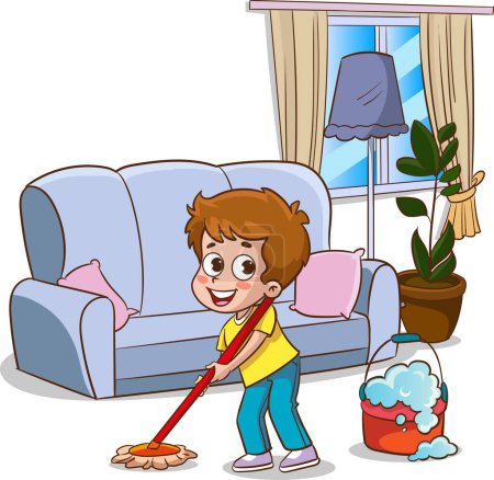 Ilustración de Ilustración vectorial de niños haciendo varias tareas domésticas. - Imagen libre de derechos