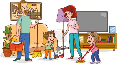 Ilustración de Casa de limpieza familiar. Dibujos animados ilustración de la familia limpieza casa vector - Imagen libre de derechos