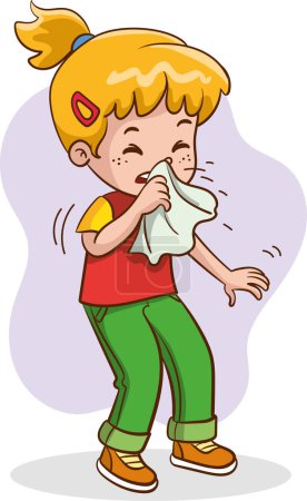 Ilustración de Ilustración de una niña pequeña estornudando en un tejido - Imagen libre de derechos