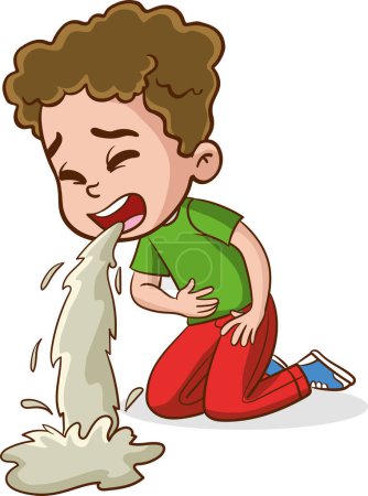 Ilustración de Ilustración de un niño pequeño vomitando sentado en el suelo - Imagen libre de derechos