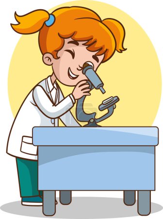 Illustration for Illustration of a Kid Girl Studying in a Lab with Microscope - Royalty Free Image
