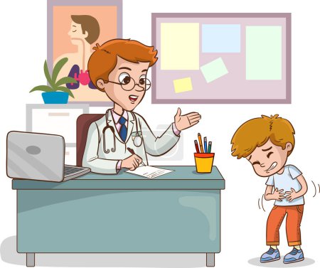 Téléchargez les illustrations : Médecin et enfants malades parlant vecteur illustration - en licence libre de droit