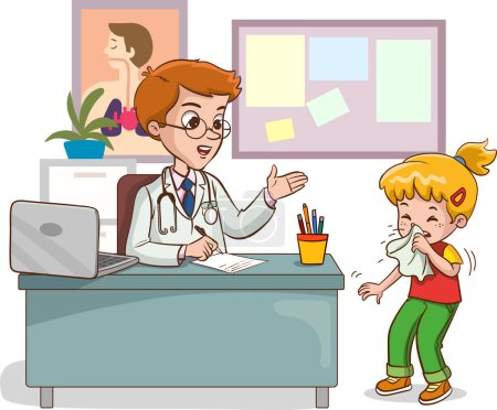 Illustration for Doctor and sick children talking vector illustration - Royalty Free Image