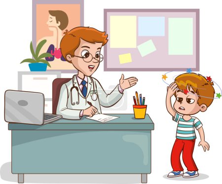 Ilustración de Médico y niños enfermos hablando ilustración vector - Imagen libre de derechos