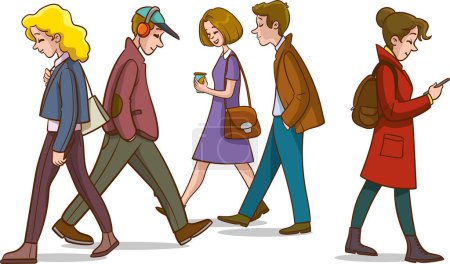 Téléchargez les illustrations : Illustration vectorielle de personnes marchant dans la rue - en licence libre de droit
