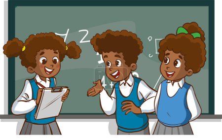 Illustration for Group of african american schoolchildren in classroom. Vector aillustration. - Royalty Free Image