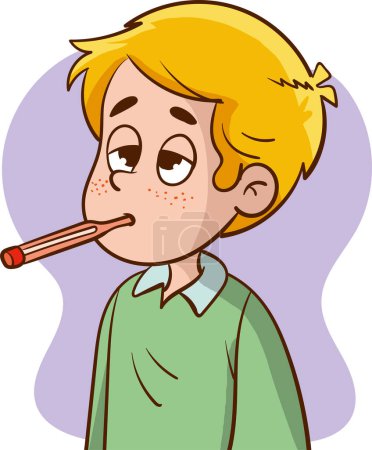 Illustration for Vector illustration of thermometer in mouth of sick child - Royalty Free Image