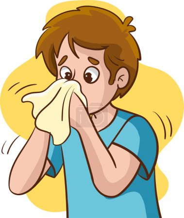 Ilustración de Ilustración de un niño estornudando y limpiándose la nariz - Imagen libre de derechos