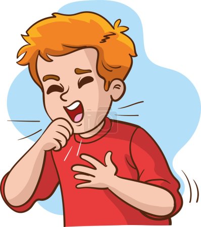 Ilustración de Ilustración de un niño joven tosiendo cubriendo la boca - Imagen libre de derechos