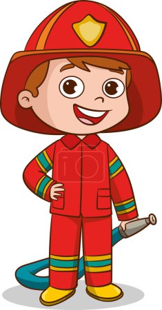 Téléchargez les illustrations : Illustration de dessin animé d'un petit pompier mignon ou d'un personnage de pompier - en licence libre de droit