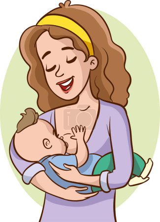 Ilustración de Ilustración de una madre amamantando a su bebé recién nacido - Imagen libre de derechos