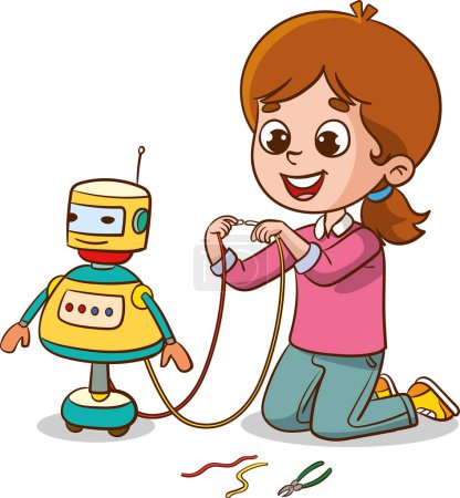 Ilustración de Ilustración vectorial de niños jugando con robot - Imagen libre de derechos