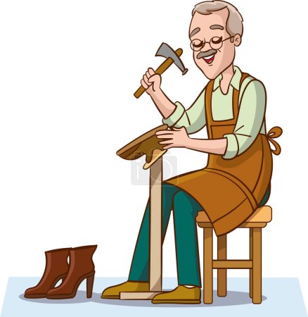 Cobbler old man with hammer in hand. Vector illustration of a cartoon character.