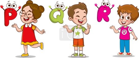 Illustration for Education Concept and literacy learning vector illustration with Cartoon Characters.alphabet learning. - Royalty Free Image